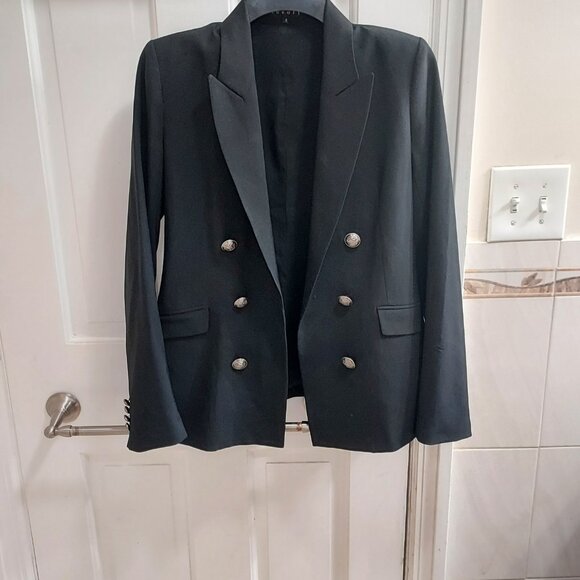 Theory Black Oversized Silver Embossed Button Blazer - Picture 2 of 8